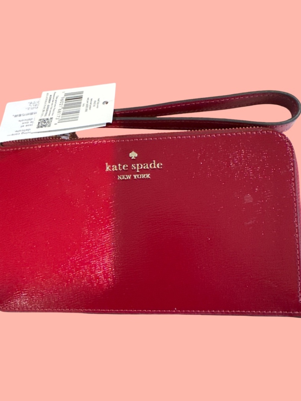 kate spade Red Patent Leather Wristlet with Gold Logo